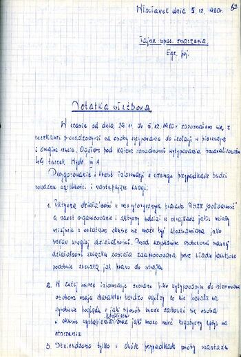 Notatka służbowa z dnia 05.12.1980 r. dotycząca zapoznania się z teczkami osób przeznaczonych do izolacji.