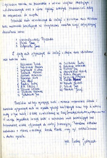 Notatka służbowa z dnia 05.12.1980 r. dotycząca zapoznania się z teczkami osób przeznaczonych do izolacji.