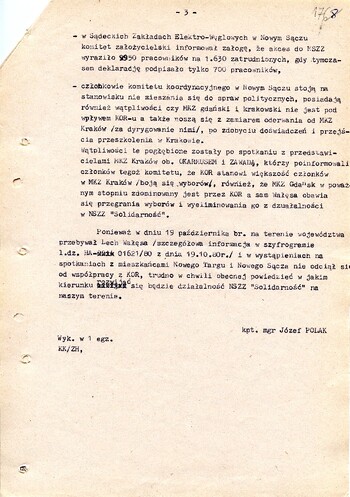 Informacja dotycząca powstania NSZZ „Solidarność” w zakładach pracy na terenie województwa nowosądeckiego z dnia 20.10.1980 - IPN Kr 038/12 t.1 (KWMO Nowy Sącz 41/IV)