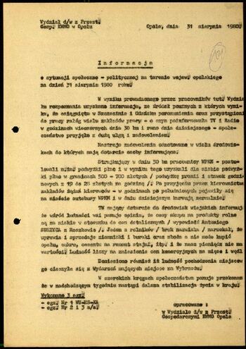 Lato `80 - meldunki od 18.08.1980 do 09.09.1980