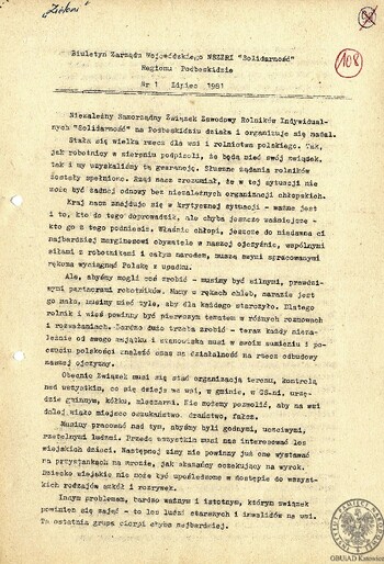 Biuletyn Zarządu Wojewódzkiego NSZZ RI "Solidarność" Regionu Podbeskidzie" - lipiec 1981 r. #1