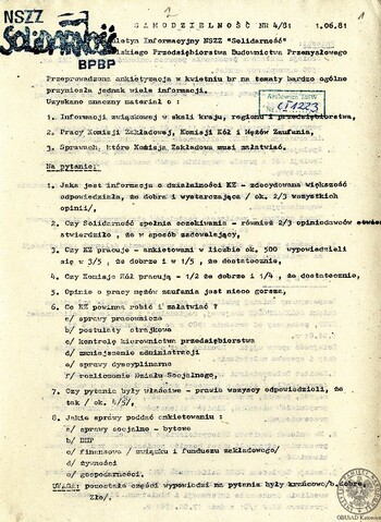 "Samodzielność" - Biuletyn Informacyjny NSZZ "Solidarność" Bielskiego Przedsiębiorstwa Budownictwa Przemysłowego #1