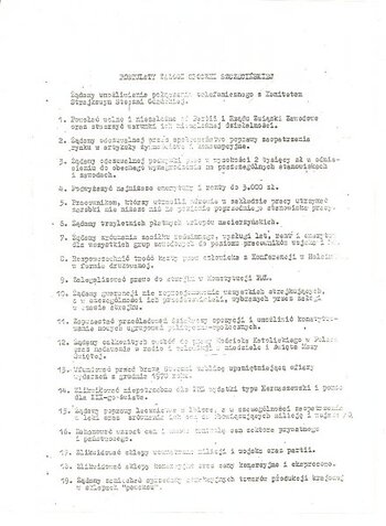 Fotokopia „Postulatów załogi Stoczni Szczecińskiej” - zdj. Zbigniew Wróblewski