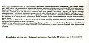 Fotokopia ulotki Niezależnej Drukarni MKS w Szczecinie - zdj. Zbigniew Wróblewski