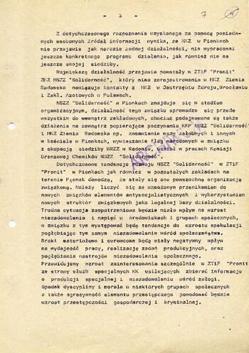 1980 grudzień 15, Radom – Ocena sytuacji operacyjno-politycznej oraz plan pracy w sprawie obiektowej krypt. „Sezam II” na MKZ NSZZ „Solidarność” w Pionkach. #3