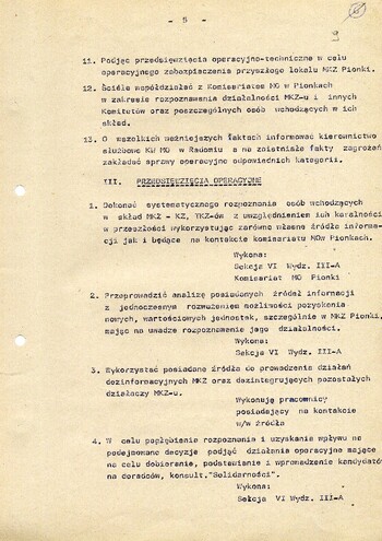 1980 grudzień 15, Radom – Ocena sytuacji operacyjno-politycznej oraz plan pracy w sprawie obiektowej krypt. „Sezam II” na MKZ NSZZ „Solidarność” w Pionkach. #5
