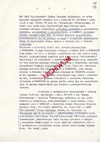 1981 styczeń 21, Radom – Stenogram z komunikatu NSZZ „Solidarność” Ziemia Radomska nadanego w dniu 21.01.1981 r. #1