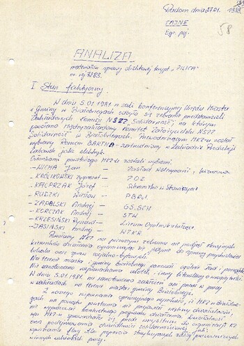 1983 styczeń 27, Radom – Analiza materiałów sprawy obiektowej krypt. „Pilica” na MKZ NSZZ „Solidarność” w Białobrzegach. #8