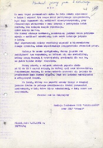 1981 luty 4, Pionki – Odezwa Komisji Zakładowej NSZZ „Solidarność” przy ZTiF „Pronit” w Pionkach.