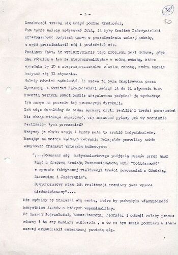 [1981 styczeń 30], Pionki – Komunikat Komisji Zakładowej NSZZ „Solidarność” ZTiF „Pronit” w Pionkach dot. wolnych sobót. #1