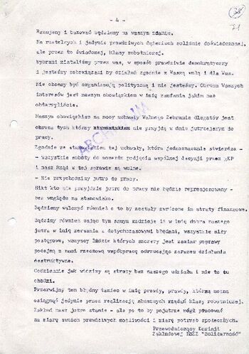 [1981 styczeń 30], Pionki – Komunikat Komisji Zakładowej NSZZ „Solidarność” ZTiF „Pronit” w Pionkach dot. wolnych sobót. #2