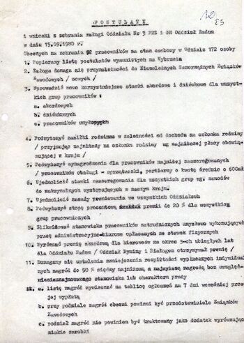 1980 wrzesień 15, Radom – Postulaty i wnioski z zebrania załogi Oddziału nr 3 PRZiGM Oddział Radom. #3