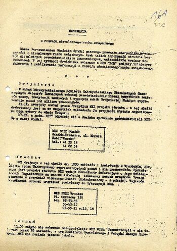 [1980] – Ulotka: Informacja o rozwoju niezależnego ruchu związkowego.