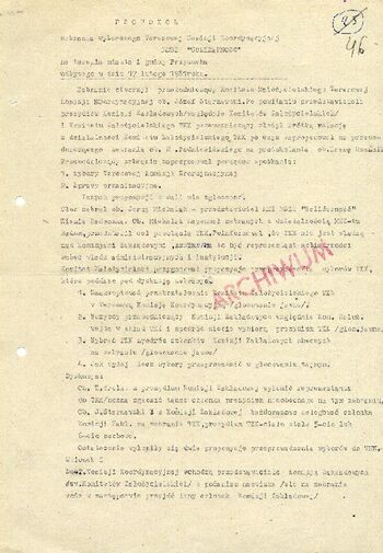 1981 luty 17, Przysucha – Protokół zebrania wyborczego Terenowej Komisji Koordynacyjnej NSZZ „Solidarność” na terenie miasta i gminy Przysucha. #1