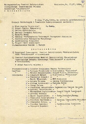 1980 listopad 27, Kozienice – Informacja dot. powołania MKZ NSZZ „Solidarność” w Kozienicach.