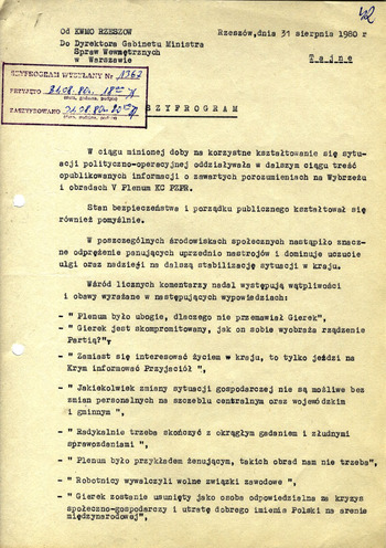 KWMO w Rzeszowie. Informacje dzienne i szyfrogramy do MSW od 18.08. 1980 do 31.12.1980 r.