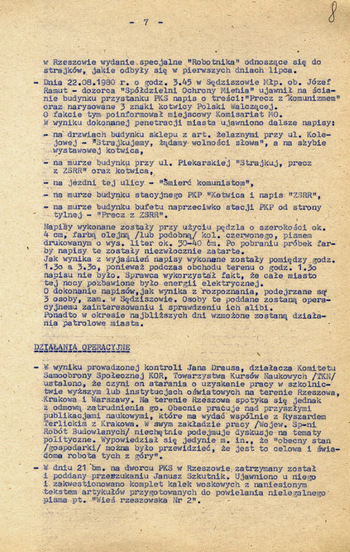 KWMO w Rzeszowie. Informacje z roku 1980. Informacja nr 30/80