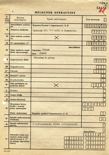 WUSW w Rzeszowie Akta operacyjne w sprawie przeciwko Janowi Szmigiel