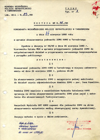 Działalność KWMO w Tarnobrzegu w okresie VIII 1980 – XI 1982 r.