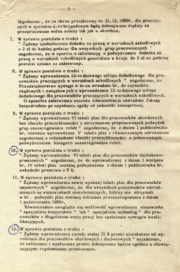 Zbiór W. Moczulskiego. Dokumenty porozumień pomiędzy Międzyzakładowym Komitetem Strajkowym a Kierownictwem Administracyjnym i Politycznym WSK „PZL Mielec” z 1980 r.
