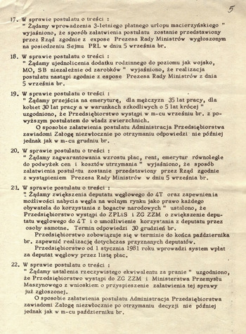 Zbiór W. Moczulskiego. Dokumenty porozumień pomiędzy Międzyzakładowym Komitetem Strajkowym a Kierownictwem Administracyjnym i Politycznym WSK „PZL Mielec” z 1980 r.