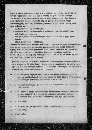 Analiza dotycząca ochrony NSZZ ''Solidarność'' na terenie woj. sieradzkiego w lipcu 1981