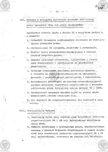 Plan Działania "Zespołu d/s zabezpieczenia ładu i porządku publicznego powołanego zarządzeniem Komendanta Wojewódzkiego MO w Katowicach Nr 035/80 z dnia 17.08.1980 r. w sprawie operacji 'LATO-80'" #6