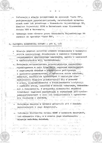 Plan Działania "Zespołu d/s zabezpieczenia ładu i porządku publicznego powołanego zarządzeniem Komendanta Wojewódzkiego MO w Katowicach Nr 035/80 z dnia 17.08.1980 r. w sprawie operacji 'LATO-80'" #9