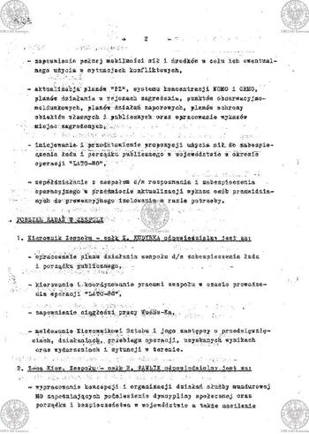 Plan Działania "Zespołu d/s zabezpieczenia ładu i porządku publicznego powołanego zarządzeniem Komendanta Wojewódzkiego MO w Katowicach Nr 035/80 z dnia 17.08.1980 r. w sprawie operacji 'LATO-80'" #22