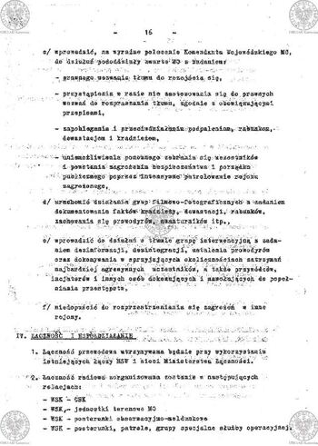 Plan Działania "Zespołu d/s zabezpieczenia ładu i porządku publicznego powołanego zarządzeniem Komendanta Wojewódzkiego MO w Katowicach Nr 035/80 z dnia 17.08.1980 r. w sprawie operacji 'LATO-80'" #36