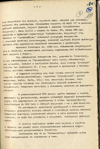 Raport z dnia 23 kwietnia 1981 r. z realizacji zadania specjalnego (fotografowanie dokumentów „S”) w siedzibie Regionu Środkowo-Wschodniego #2