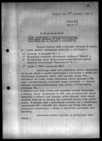 Analiza: pion biuletynów i dokumentów kolportowanych przez członków KZ NSZZ „Solidarność” przy Hucie im. M. Nowotki w Ostrowcu Świętokrzyskim,