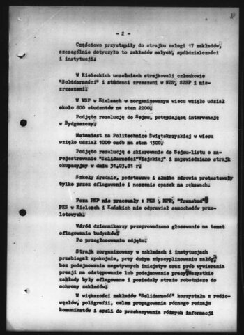 Informacja z dnia 27.03.1981 roku, dotycząca liczby strajkujących zakładów