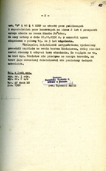 Pismo do KW MO w Katowicach informujące o działalności opozycyjnej jednego z czołowych działaczy „Solidarności” przy Lokomotywowni PKP w Toruniu. /Ze sprawy kryptonim „Truman”/