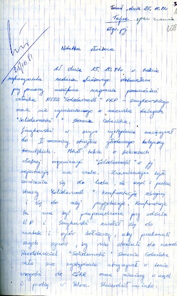 Notatka służbowa z dnia 25.10.1981 r. /Ze sprawy kryptonim „Truman”/