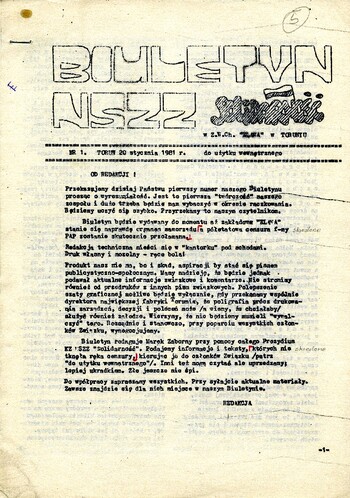 Biuletyn NSZZ „Solidarność” ZWCh „ELANA” w Toruniu z 20.01.1981 r.