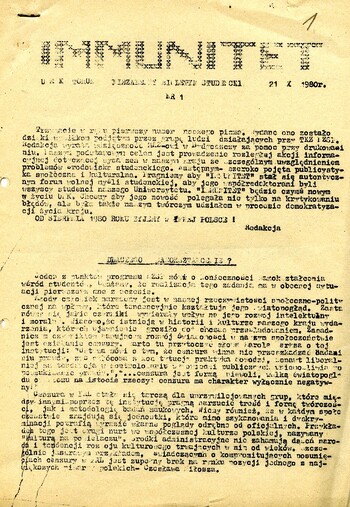 „Immunitet” –Niezależny Biuletyn Studencki nr 1 UMK w Toruniu