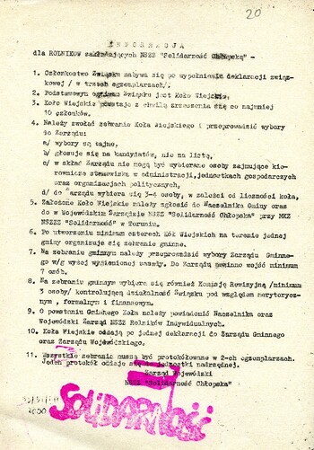 Informacja dla rolników zakładających „Solidarność Chłopską”