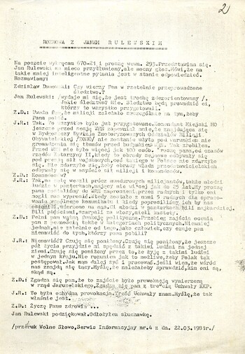 Wywiad z Janem Rulewskim z 22.03.1981 r.