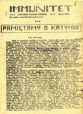 „Immunitet” –Niezależny Biuletyn Studencki nr 11 UMK w Toruniu