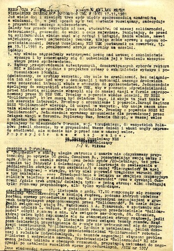 Serwis Toruńskiej Agencji „Solidarności” z 18.11.1981 r.