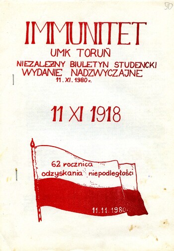 "Immunitet” –Niezależny Biuletyn Studencki UMK w Toruniu wyd. nadzwyczajne 11.11.1980 r. #11