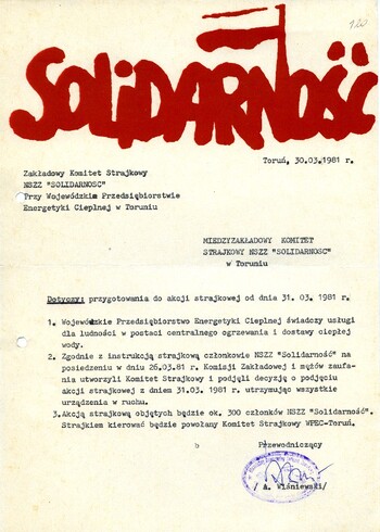 Pismo w sprawie rozpoczęcia akcji strajkowej w Wojewódzkim Przedsiębiorstwie Energetyki Cieplnej