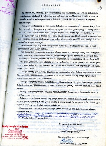 Rezolucja MKS w Toruniu z dnia 27.03.1981 r.