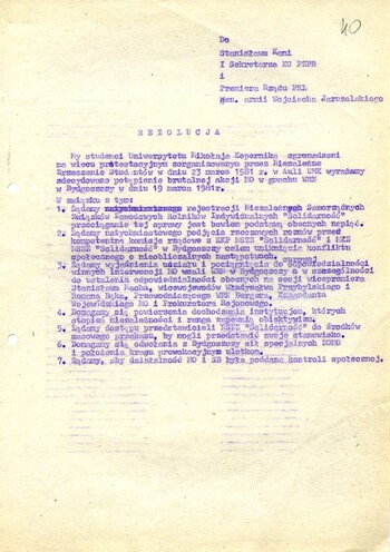 Rezolucja studentów UMK