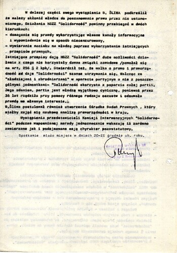 Informacja ze zjazdu przedstawicieli NSZZ ''Solidarność'' w dn. 20-21.12.1980