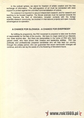 Ulotka Społeczeństwa Przeciwko Przemocy (Verejnosť proti násiliu, VPN)